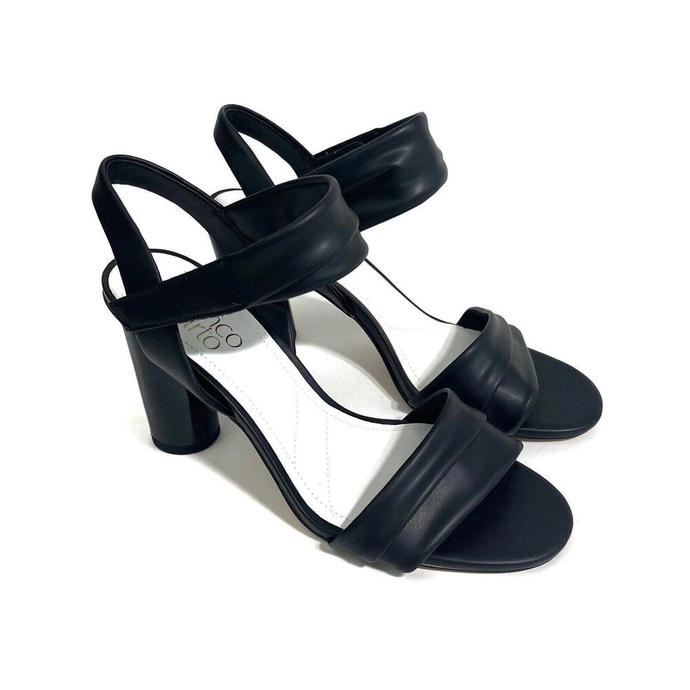 Franco Sarto Women’s Size 8 Black Faux Leather Osmina Ankle Strap Sandal Heels
